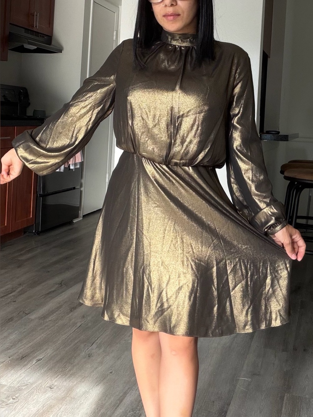 Armani Exchange Gold Long Sleeve Dress